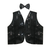 Men's Sparkling Sequin Waistcoat for Dance Parties & Disco Events - Black - Front View