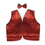 Men's Sparkling Sequin Waistcoat Costume for Disco Parties - Red - Front View
