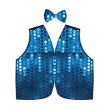 Sky Blue Men's Sequin Vest for Dance, Parties, and Disco Events - Sparkling Waistcoat Accessory - Front View