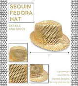 SEQUIN HAT Trilby Fedora Glitter Cap Costume Dance Party - Yellow/Gold - Side View