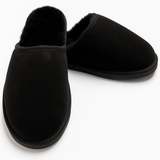 100% Sheepskin Moccasin Slippers Winter Genuine Scuffs Slip On Mens Womens - Black (without fur) - 8 - Front View