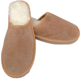 100% Sheepskin Moccasin Slippers Winter Genuine Scuffs Slip On Mens Womens - Chestnut (without fur) - 10 - Front View