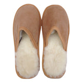100% Sheepskin Moccasin Slippers Winter Genuine Scuffs Slip On Mens Womens - Chestnut (without fur) - 10 - Top-Down View