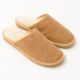 Sheepskin Wool Mens Slippers Scuffs Slip On Winter Ugg Slippers in Chestnut - 11 - Front View
