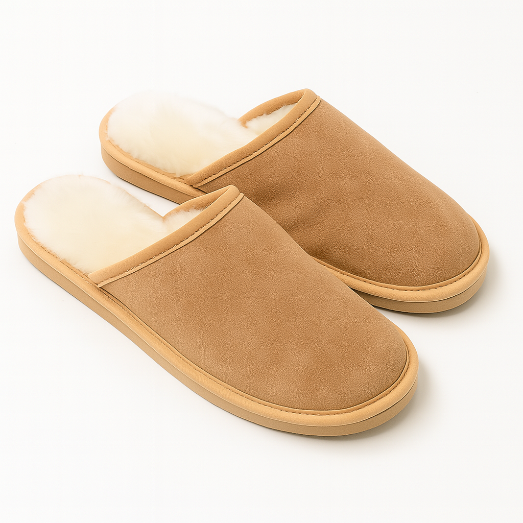 Sheepskin Wool Mens Slippers Scuffs Slip On Winter Ugg Slippers in Chestnut - 9