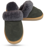 Sheepskin Wool Womens Slippers Scuffs Slip On Winter Ugg Slippers in Grey - 7 - Front View