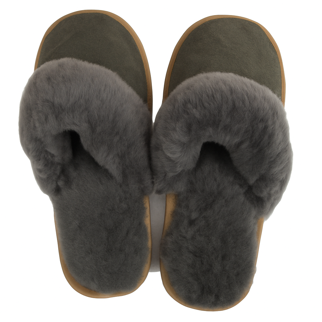 Sheepskin Wool Womens Slippers Scuffs Slip On Winter Ugg Slippers in Grey - 7