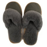 Sheepskin Wool Womens Slippers Scuffs Slip On Winter Ugg Slippers in Grey - 7 - Top-Down View
