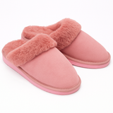 100% Sheepskin Moccasin Slippers Winter Genuine Scuffs Slip On Mens Womens - Pink (with fur) - 5 - Front View
