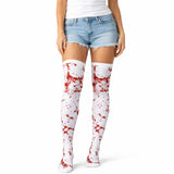Over Knee Stay Up Stockings Hosiery Party Costume Socks - Fake Blood Splash - Front View