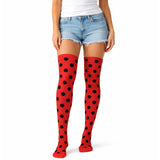 Over Knee Stay Up Stockings Hosiery Party Costume Socks - Ladybug Polka - Front View