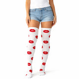 Over Knee Stay Up Stockings Hosiery Party Costume Socks - Lips - Front View