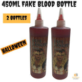 2x 450ml Bottle Vampire FAKE BLOOD Zombie Halloween Red Make Up Gel Cream Horror - Front View