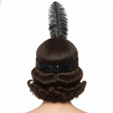 WIDE FLAPPER HEADBAND Feather Sequin Costume Gatsby Charleston Headpiece 1920s - Black - Side View