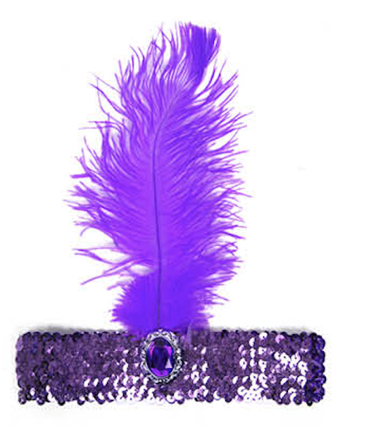 Roaring Twenties: Sequined Flapper Headband with Feather Detail - Purple 1920s Elegance