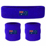 WRISTBAND & HEADBAND SET Tennis Terry Towelling Cotton Sweat Band Team Gym  - Australia Flag - Front View