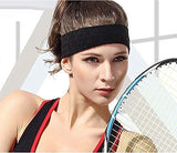 WRISTBAND & HEADBAND SET Tennis Terry Towelling Cotton Sweat Band Team Gym  - Black - Side View