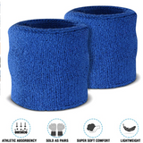 WRISTBAND & HEADBAND SET Tennis Terry Towelling Cotton Sweat Band Team Gym  - Blue - Side View
