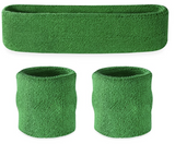 WRISTBAND & HEADBAND SET Tennis Terry Towelling Cotton Sweat Band Team Gym  - Green - Front View