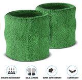 WRISTBAND & HEADBAND SET Tennis Terry Towelling Cotton Sweat Band Team Gym  - Green - Side View