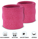 WRISTBAND & HEADBAND SET Tennis Terry Towelling Cotton Sweat Band Team Gym  - Hot Pink - Side View