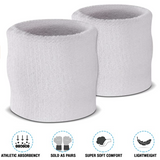 WRISTBAND & HEADBAND SET Tennis Terry Towelling Cotton Sweat Band Team Gym - White