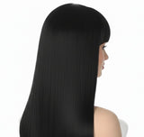 70cm Long Straight Black Wig with Fringe for Party and Cosplay - Women's Fancy Dress Accessory - Side View