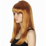 Elegant Long Straight Wig with Fringe for Cosplay and Costume Parties - 70cm Women's Golden Brown - Side View
