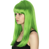 Vibrant Green Long Straight Wig with Fringe for Party and Cosplay - 70cm Women's Costume Hair - Side View