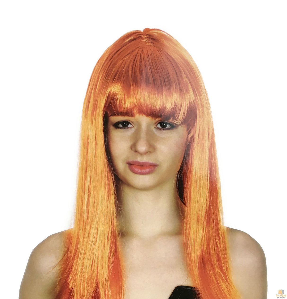Vibrant Orange Long Straight Wig with Fringe for Costume Parties and Cosplay - 70cm Women's Hair