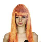 Vibrant Orange Long Straight Wig with Fringe for Costume Parties and Cosplay - 70cm Women's Hair - Front View