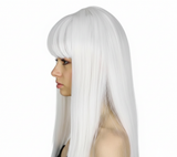 70cm Long Straight Wig with Fringe for Cosplay and Fancy Dress - Women's White Party Hair (Adjustable Cap)