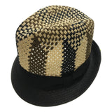 3 Color Lattice Woven Paper Straw Trilby Hat with Fedora Trim - Summer Sun Cap - Size M (57cm) - Side View