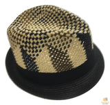 3 Color Lattice Woven Paper Straw Trilby Hat with Fedora Trim - Summer Sun Cap - Size M (57cm) - Top-Down View