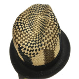 3 Color Lattice Woven Paper Straw Trilby Hat with Fedora Trim - Summer Sun Cap - Size M (57cm) - 45-Degree Angle