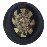 3 Color Lattice Woven Paper Straw Trilby Hat with Fedora Trim - Summer Sun Cap - Size M (57cm) - Rear View