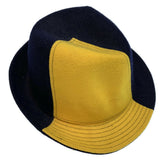 Mens Wool Trilby Hat Warm Winter Fedora Brim - Yellow/Navy Blue - Large - Top-Down View