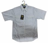 Bisley Mens Short Sleeve Check Shirt Checkered Cotton Blend Casual Business Work - Beige - M - Front View