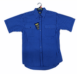 Bisley Mens Short Sleeve Seersucker Shirt Checkered Cotton Blend Casual Business Work - Blue - M - Front View