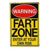 Vintage Fart Zone Warning Sign Funny Metal Sign Bathroom Kitchen Office - Humorous Gift - Front View