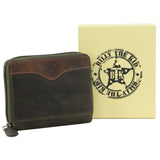 Billy The Kid Leather Wallet with Zip & Coin Pocket in Olive - Front View