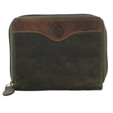 Billy The Kid Leather Wallet with Zip & Coin Pocket in Olive - Top-Down View