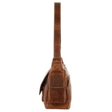 Billy The Kid Men's Genuine Leather Messenger Bag in Cognac - Side View