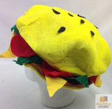 BURGER HAT Costume Party Adult Unisex Novelty Cap Funny Fast Food Hamburger - Top-Down View