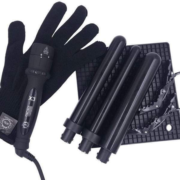 H2D X3 Professional Hair Curling Wand Ceramic Curler Roller - Black