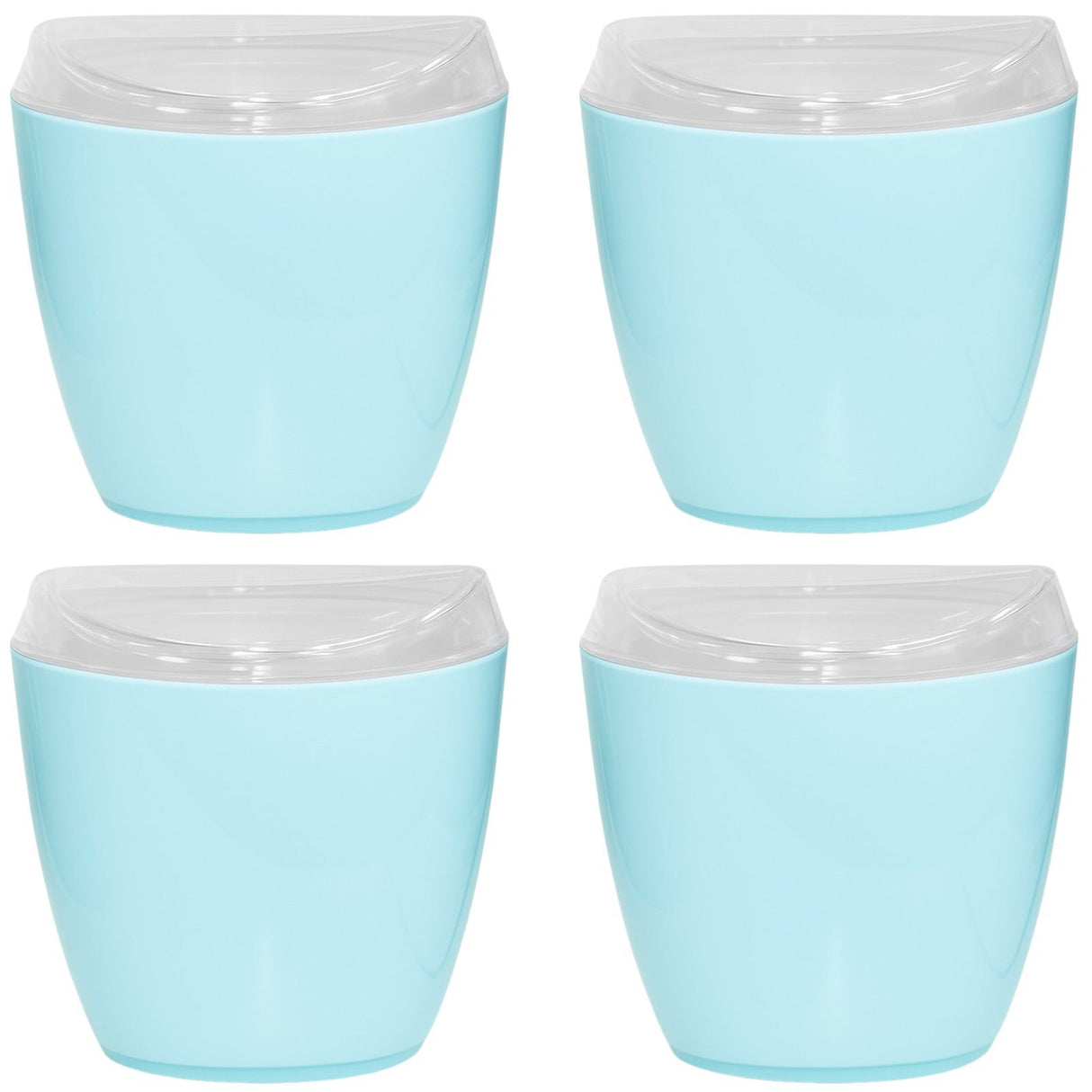 4x Oval Swing Top Waste Rubbish Bin Acrylic Lightweight Compact Bathroom Office in Blue
