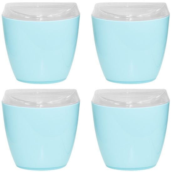 4x Oval Swing Top Waste Rubbish Bin Acrylic Lightweight Compact Bathroom Office in Blue