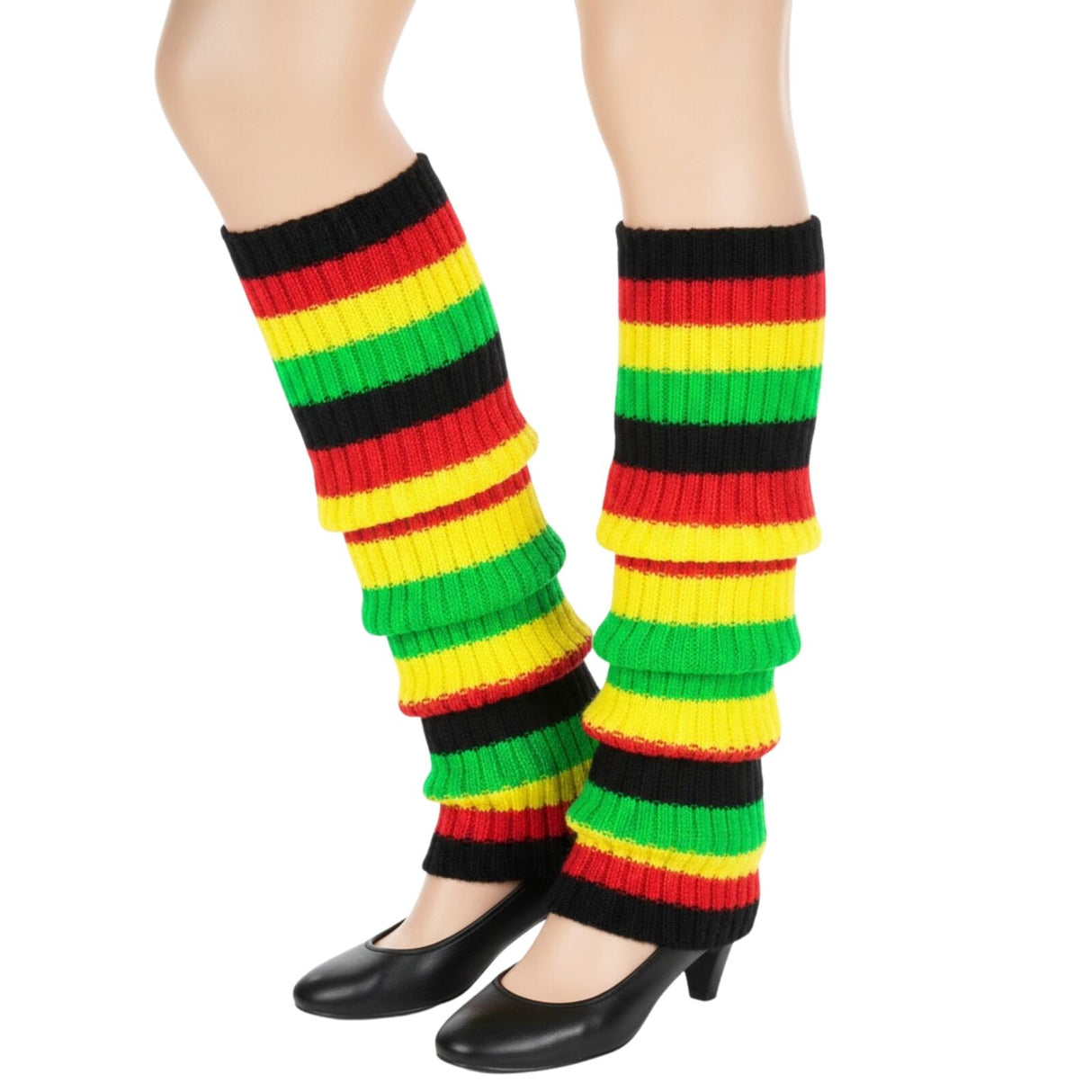 RAINBOW LEG WARMERS High Knitted Womens Neon Party Knit Ankle Socks 80s Dance - Indigenous Colours