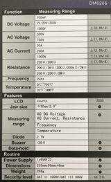 Digital Clamp Meter AC/DC Voltage Resistance Frequency DM6266 - Batteries Incl. - Rear View
