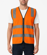 Hi Vis Safety Vest Reflective Tape Zip Up Workwear Pocket High Visibility in Orange - L